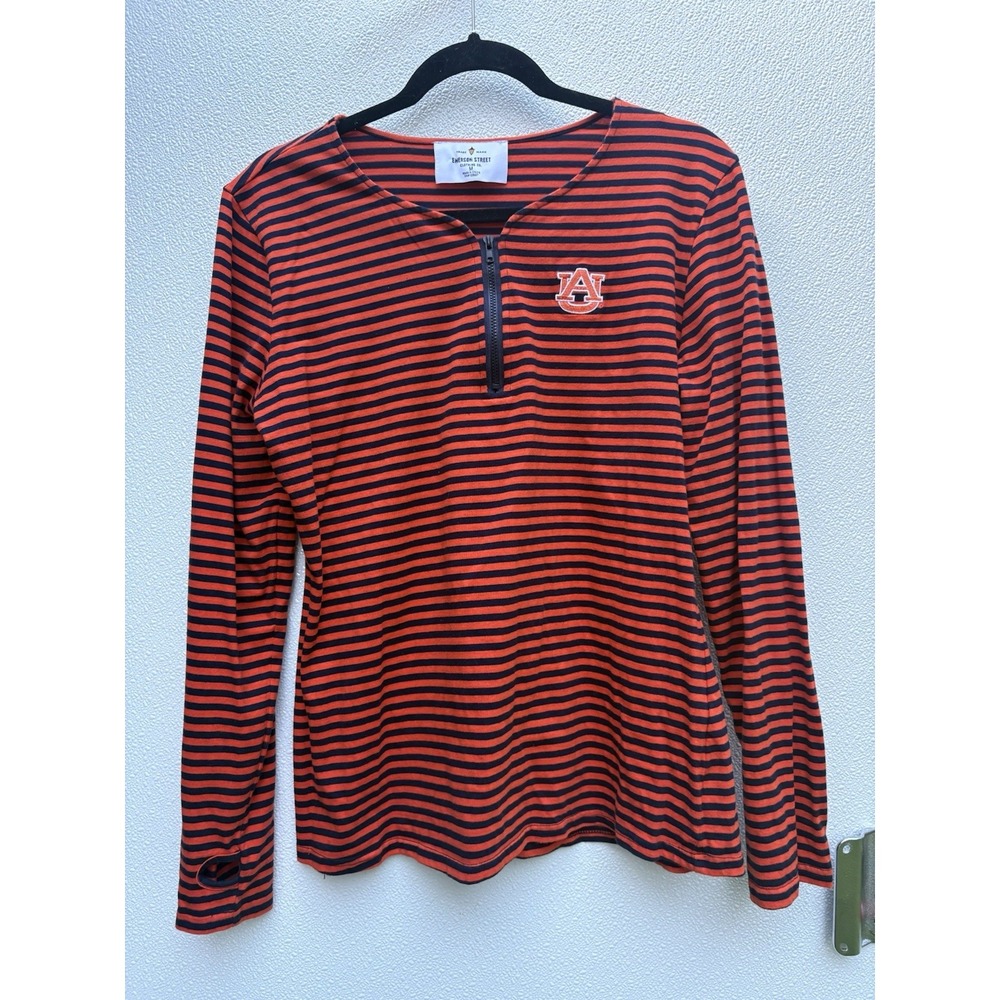 Auburn Women's 3:4 Zip Long Sleeve Logo Top Orange And Navy Stripes Emerson St.
